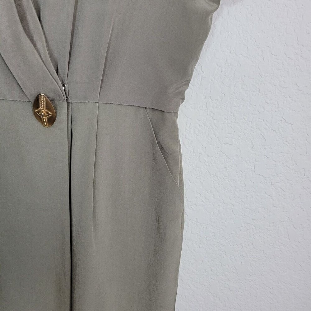 Vintage Talbots 100% Silk Faux Wrap Dress Sz 10 Taupe Short Sleeves Career READ - Picture 5 of 14